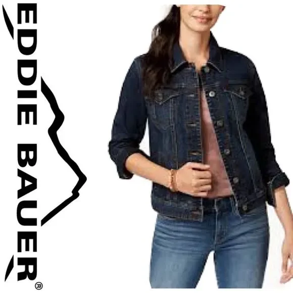 New!! Eddie Bauer dark wash jeans jacket - Picture 2 of 11